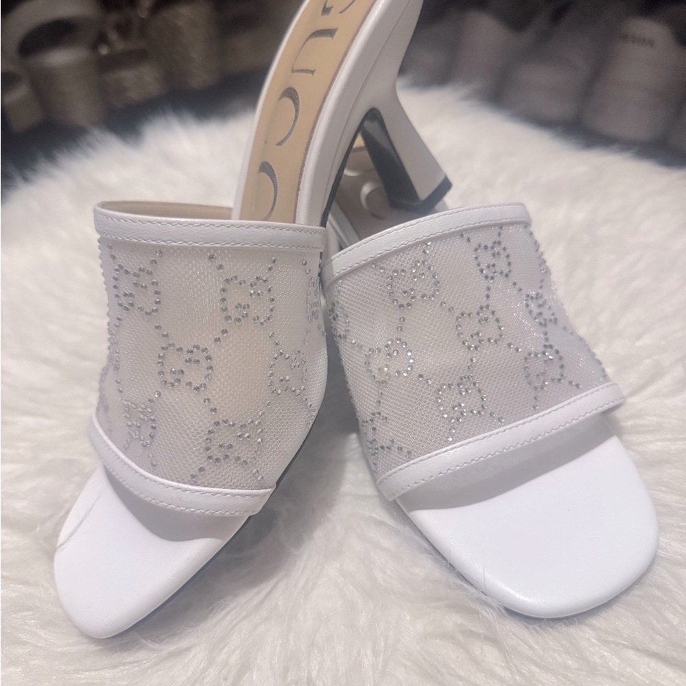 Gucci White and Gray Mesh Mules - Picture 8 of 9